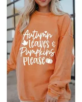 Azura Exchange Orange Autumn Leaves Pumpkins Please Ribbed Oversized Sweatshirt M оранжевый