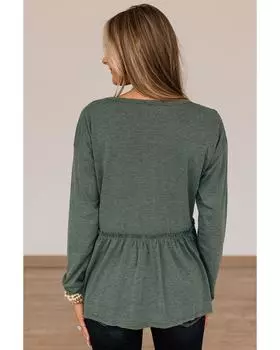 Azura Exchange Outseam Detail Long Sleeve Peplum Top XL зелёный