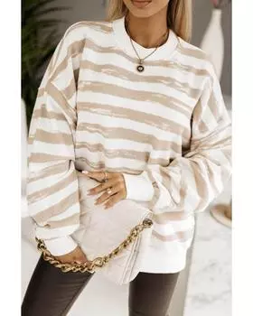 Azura Exchange Oversized Striped Bishop Sleeve Pullover Sweatshirt S хаки