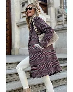 Azura Exchange Пальто миди с клетчатым воротником-лацканом XL розовый