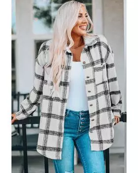 Azura Exchange Пальто-рубашка в клетку с застежкой на пуговицы и разрезами M чёрный