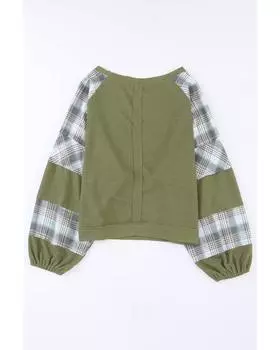 Azura Exchange Patch Waffle Knit Bubble Sleeve Top 2XL зелёный