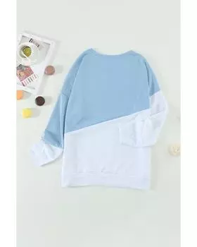 Azura Exchange Patchwork Dropped Shoulder Sweatshirt 2XL небесно-голубой