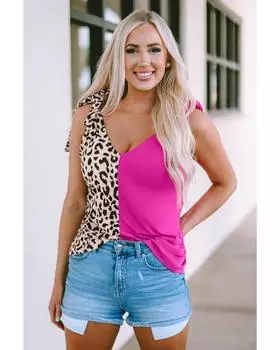Azura Exchange Patchwork Leopard Tank Top M ярко-розовый