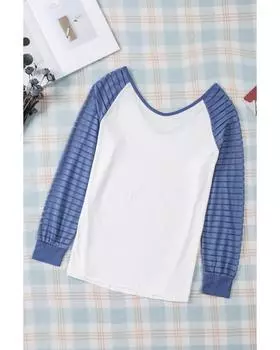 Azura Exchange Patchwork Mesh Long Sleeve Top L синий