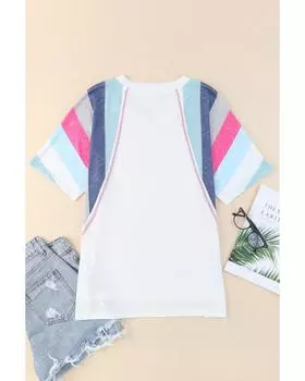 Azura Exchange Patchwork V Neck T-Shirt with Stripe Detail XL белый