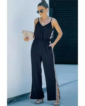 Azura Exchange Лоскутный комбинезон с широкими штанинами XL чёрный