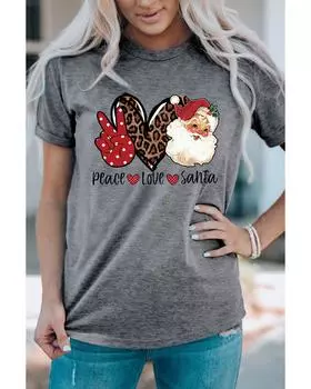 Azura Exchange Peace Love Santa Graphic Tee L серый