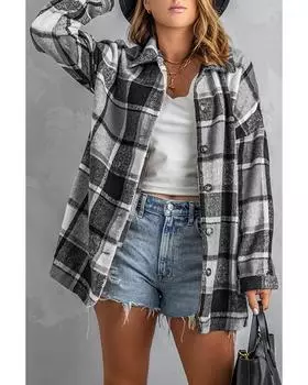 Azura Exchange Пиджак-рубашка с клетчатым принтом на пуговицах 2XL серый