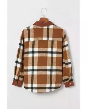 Azura Exchange Пиджак-рубашка в клетку с пуговицами L коричневый