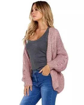 Azura Exchange Pink Chunky Wide Long Sleeve Knit Cardigan L розовый