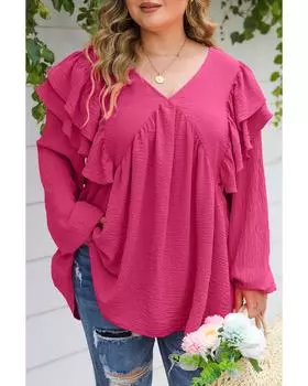 Azura Exchange Блузка большого размера с V-образным вырезом и оборками розового цвета 3X розовый