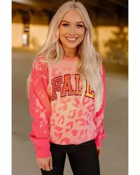 Azura Exchange Pink FALL Leopard Print Long Sleeve Pullover Sweatshirt M розовый