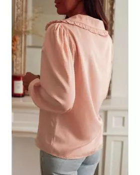 Azura Exchange Pink Frilled Lapel Collar Button-Up Puff Sleeve Shirt XL розовый