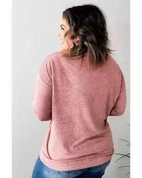 Azura Exchange Pink Long Sleeve V-Neck Buttoned Top 2X розовый