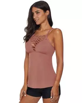 Azura Exchange Pink Netted Hollow-out Tankini Top L розовый