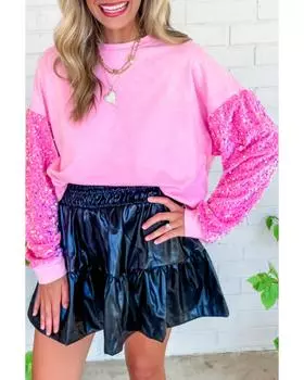 Azura Exchange Розовый топ-пуловер с длинными рукавами и пайетками в стиле пэчворк S розовый