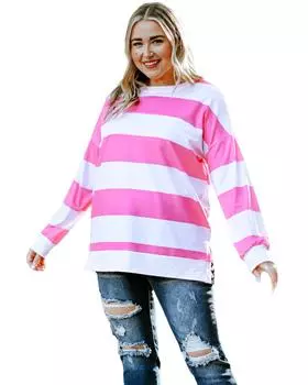 Azura Exchange Pink Striped Side Slit Plus Size Sweatshirt 3X розовый