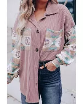 Azura Exchange Pink Toltec Corduroy Contrast Shacket S розовый