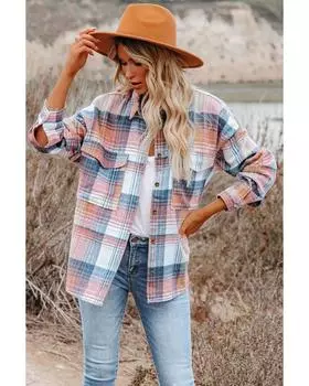 Azura Exchange Клетчатая куртка с клапанами на карманах S розовый