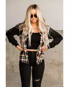 Azura Exchange Клетчатая куртка с капюшоном и длинными рукавами M чёрный