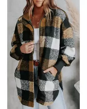 Azura Exchange Plaid Overcoat with Zipper Side Pockets XL чёрный