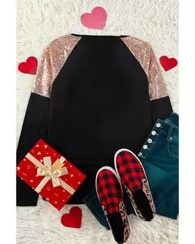 Azura Exchange Plaid Print Sequin Patchwork Long Sleeve Top L чёрный