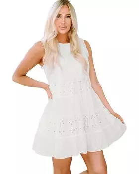 Azura Exchange Платье без рукавов с оборками XL белый