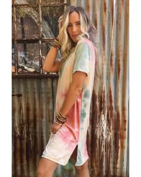 Azura Exchange Платье-футболка большого размера с разрезом и принтом тай-дай S разноцветный