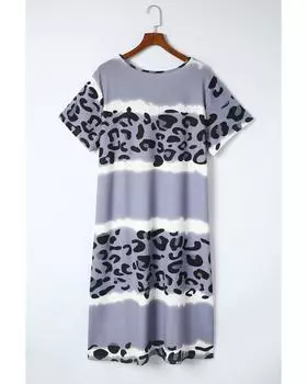 Azura Exchange Платье-футболка с V-образным вырезом 1X леопардовый