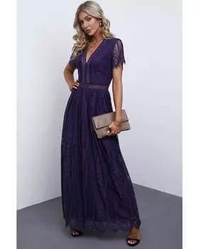 Azura Exchange Платье кружева Макси L синий