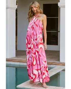 Azura Exchange Платье макси с абстрактным принтом «Свиль» S розовый