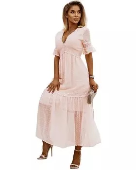 Azura Exchange Платье макси с кружевной отделкой M розовый