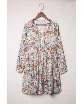 Azura Exchange Платье-рубашка с цветочным принтом и разрезом на шее, на пуговицах спереди L разноцветный