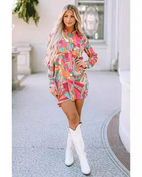 Azura Exchange Платье-рубашка с геометрическим принтом S разноцветный