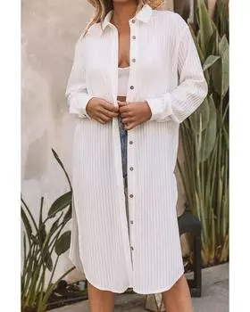 Azura Exchange Платье-рубашка с гофрированными пуговицами спереди L белый