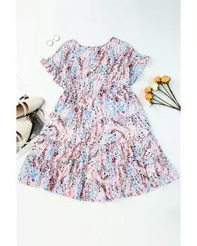 Azura Exchange Платье с цветочным принтом и оборками XL розовый