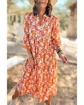 Azura Exchange Платье с длинными рукавами и оборками в стиле бохо с цветочным принтом S разноцветный