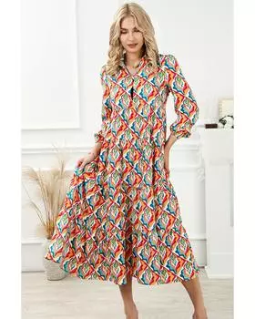 Azura Exchange Платье с длинными рукавами и абстрактным геометрическим принтом S разноцветный