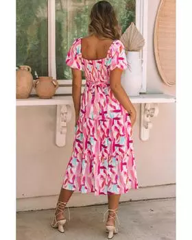 Azura Exchange Платье с принтом «мазок кисти» и оборками, многоуровневое S розовый