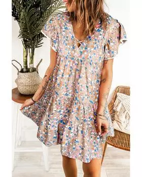 Azura Exchange Платье с V-образным вырезом и рукавами-крылышками M хаки