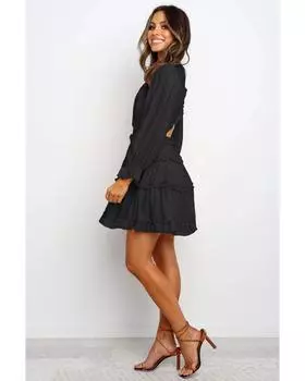 Azura Exchange Платье с V-образным вырезом и оборками на открытой спине L чёрный