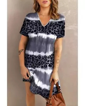 Azura Exchange Платье с V-образным вырезом и леопардовым принтом S серый