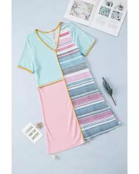 Azura Exchange Платье в полоску с цветными блоками в стиле пэчворк S разноцветный