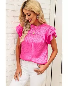 Azura Exchange Блузка с плиссированными многоуровневыми рукавами и оборками L ярко-розовый