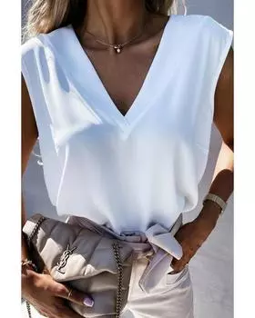 Azura Exchange Pleated V Neck Cap Sleeve Top XL белый