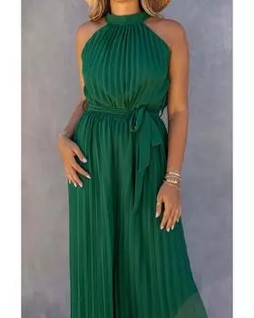 Azura Exchange Плиссированный комбинезон с широкими штанинами и поясом M зелёный