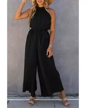 Azura Exchange Плиссированный комбинезон с широкими штанинами и поясом XL чёрный