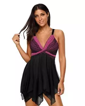 Azura Exchange Polka Dot Handkerchief Hem Tankini Set S ярко-розовый