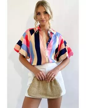 Azura Exchange Полосатая рубашка с рукавами-фонариками и пуговицами XL разноцветный